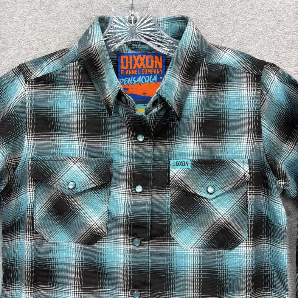 Dixxon Flannel Shirt Women Small Blue Black‎ Plaid Pearl Snap Pensacola D Tech - Picture 2 of 9